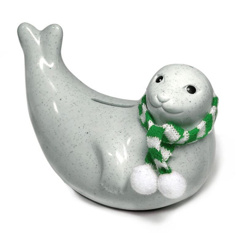 【限定商品】Seal Money Box アザラシ貯金箱2025ストライプマフラー付き WT/GR